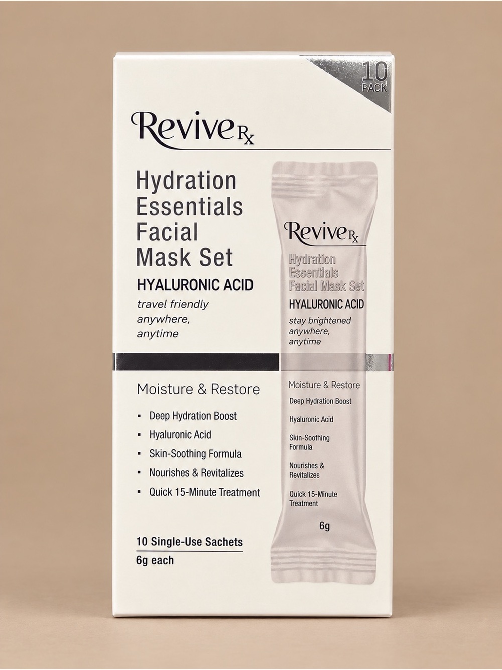 Revive Rx Hydration Essentials Hyaluronic Acid Facial Mask Set – 10 Pack